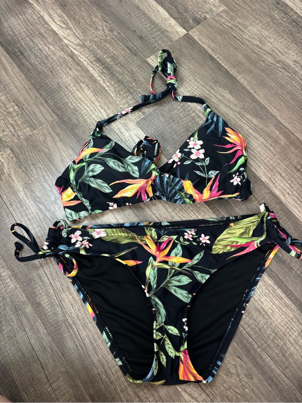 Target Black Floral Tropical Bikini Set. Trendy, cute, summer, aesthetic.
